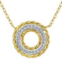 Giani Bernini Cubic Zirconia Rope Framed Circle Pendant Necklace in Sterling Silver & 18k Gold-Plated Sterling Silver, 16" + 2" extender, Exclusively
