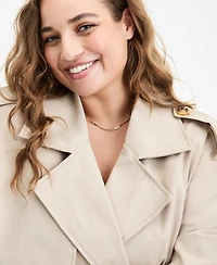 Jou Trendy Plus Double-Breasted Belted Trench Coat