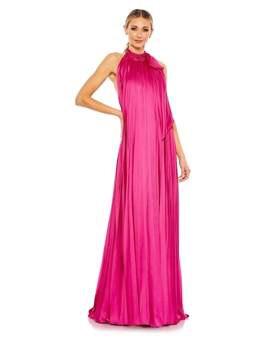 Mac Duggal Women's Pleated Trapeze Halter Neck Gown