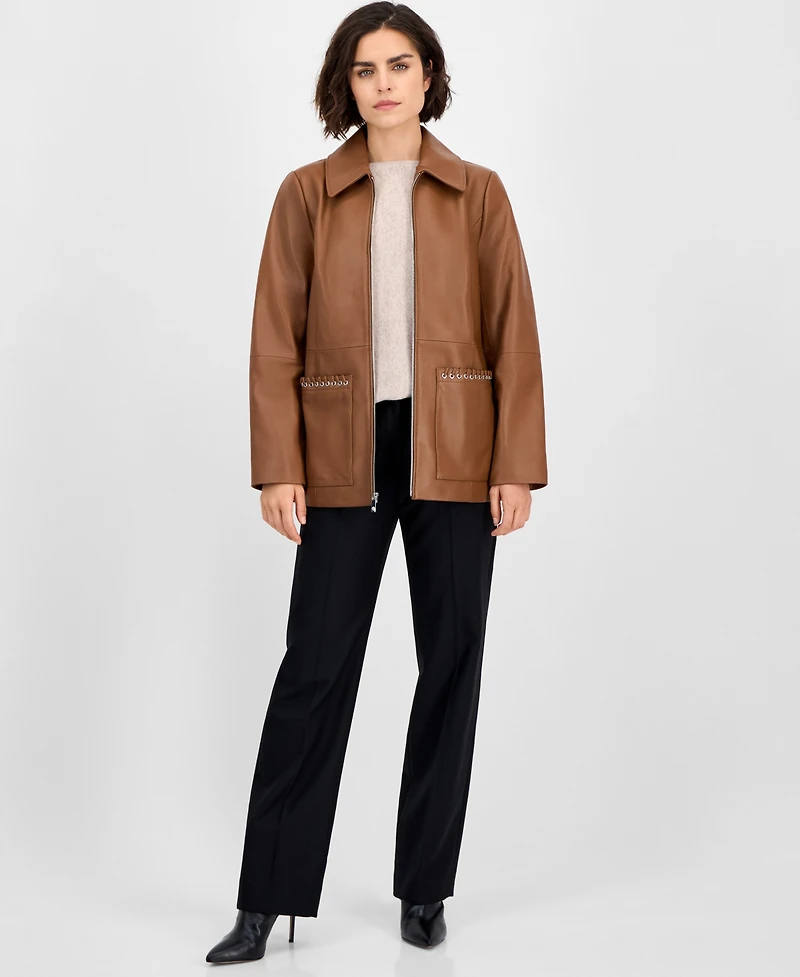 Anne Klein Women's Zip-Front Leather Jacket