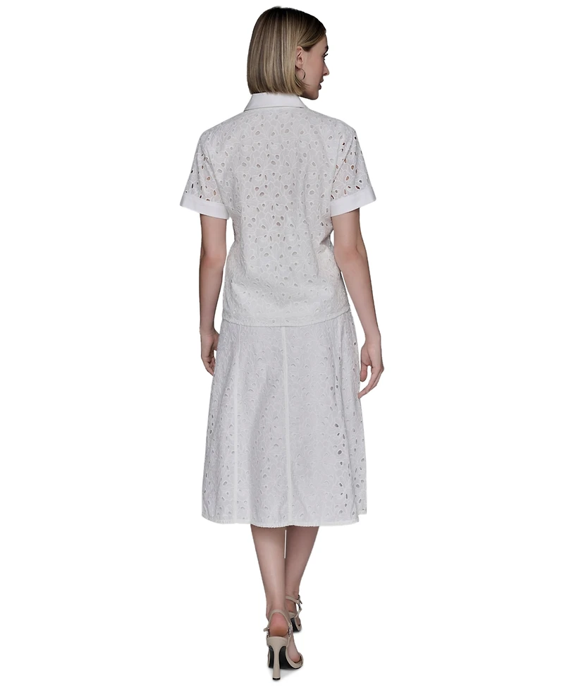 Karl Lagerfeld Paris Women's Eyelet Cotton Shirt
