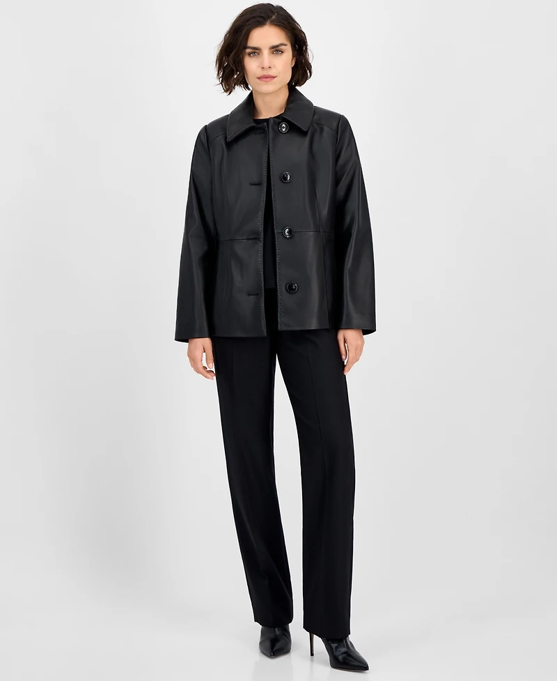 Anne Klein Women's Single-Breasted Leather Coat