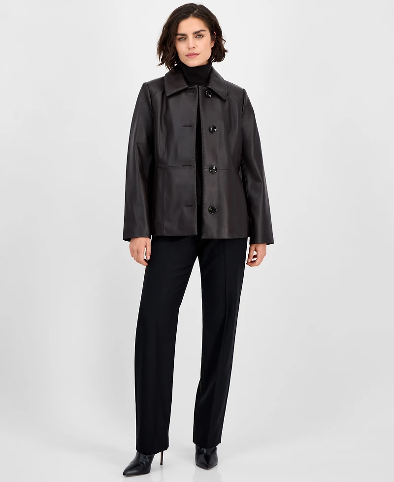 Anne Klein Women's Single-Breasted Leather Coat