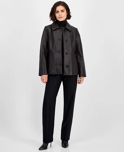 Anne Klein Women's Single-Breasted Leather Coat