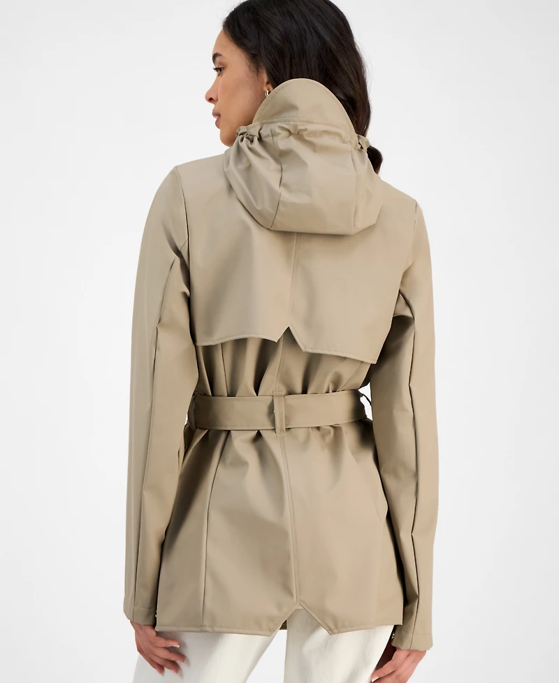 Rains Women's Tie-Waist Snap-Front Hooded Rain Coat