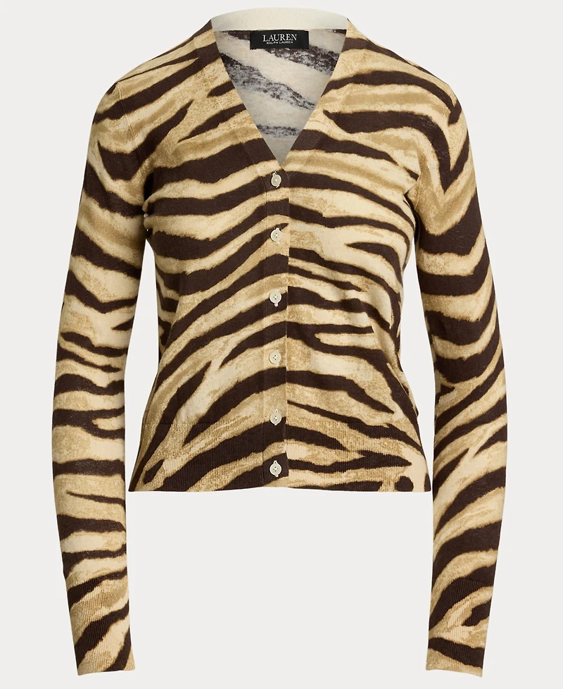 Lauren Ralph Women's Zebra-Print Linen-Cotton Cardigan