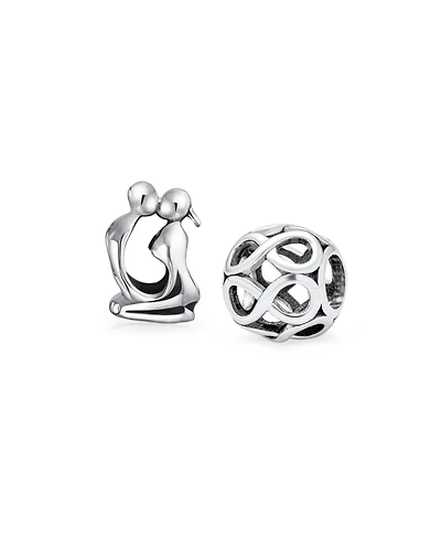 Bling Jewelry Set of 2 Couples Kissing Lovers & Valentine Heart Knot Spacer Charm Bead Silver