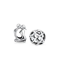 Bling Jewelry Set of 2 Couples Kissing Lovers & Valentine Heart Knot Spacer Charm Bead Silver