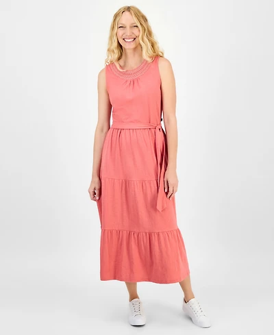 Nautica Jeans Women's Cotton Round-Neck Sleeveless Tiered Dress