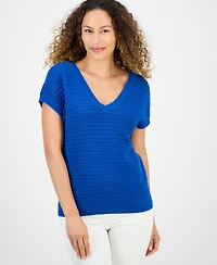 Style & Co Petite Cotton Double V-Neck Sweater, Exclusively at Macy's