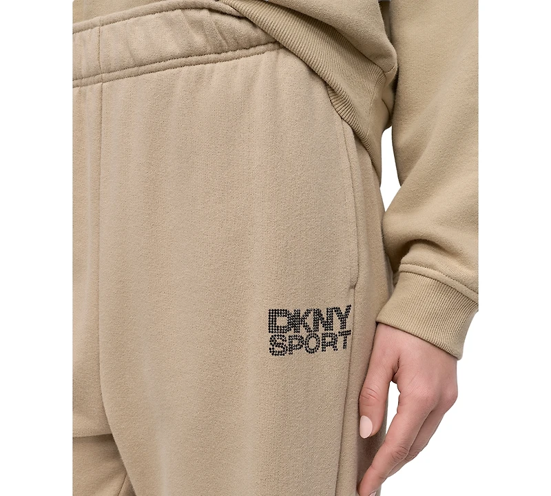 Dkny Sport Women's Rhinestone-Logo High-Rise Straight-Leg Pants