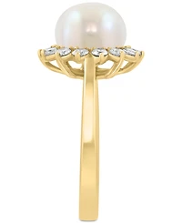 Effy Cultured Freshwater Pearl (9mm) & Diamond (3/8 ct. t.w.) Statement Ring in 14k Yellow Gold
