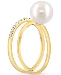 Effy Cultured Freshwater Pearl (8-1/2mm) & Diamond (1/10 ct. t.w.) Crisscross Ring in 14k Yellow Gold