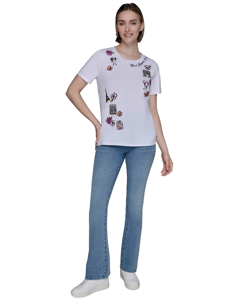 Karl Lagerfeld Paris Women's Embroidered Graphic T-Shirt
