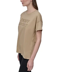 Dkny Sports Women's Rhinestone-Logo Drop-Shoulder T-Shirt