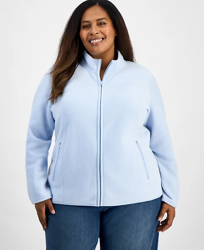 Style & Co Plus Solid Polar Fleece Zip-Front Jacket, Exclusively at Macy's