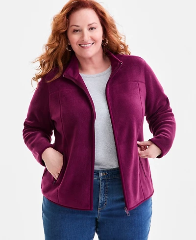 Style & Co Plus Solid Polar Fleece Zip-Front Jacket, Exclusively at Macy's