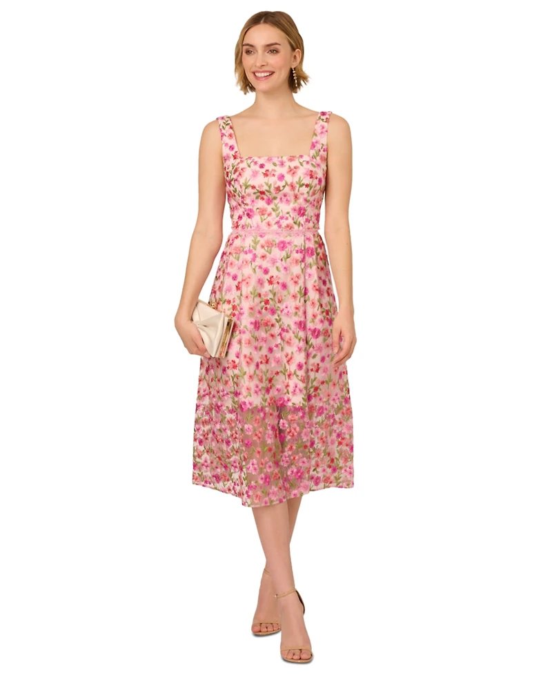 Adrianna Papell Women's Floral-Embroidered Square-Neck Dress