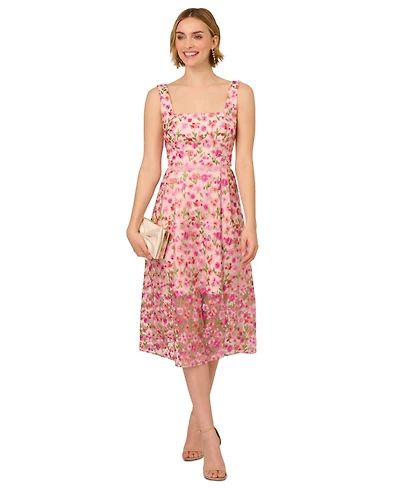 Adrianna Papell Women's Floral-Embroidered Square-Neck Dress