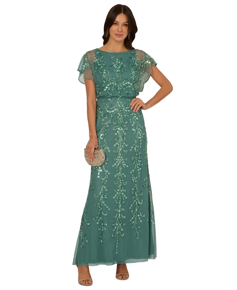 Adrianna Papell Women's Beaded Blouson-Sleeve Gown
