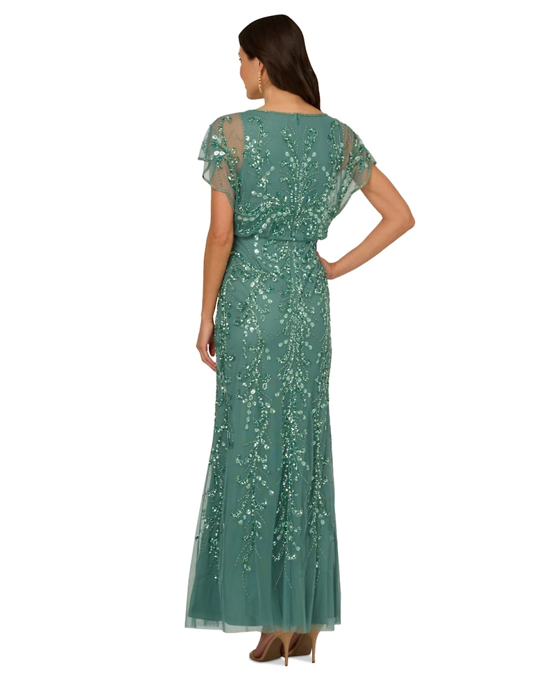 Adrianna Papell Women's Beaded Blouson-Sleeve Gown