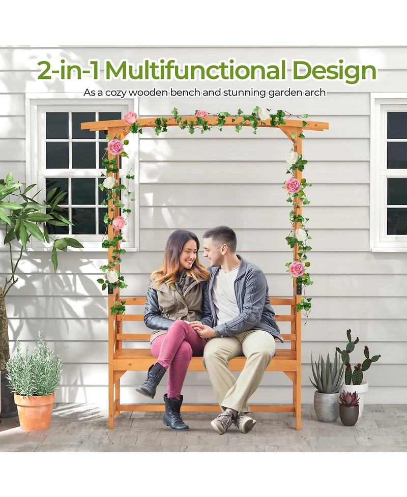 Patio Garden Arbor with Pergola and 2-Seat Bench for Garden Backyard Decoration