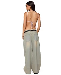 Edikted Women's Santi Low Rise Wide Leg Jeans