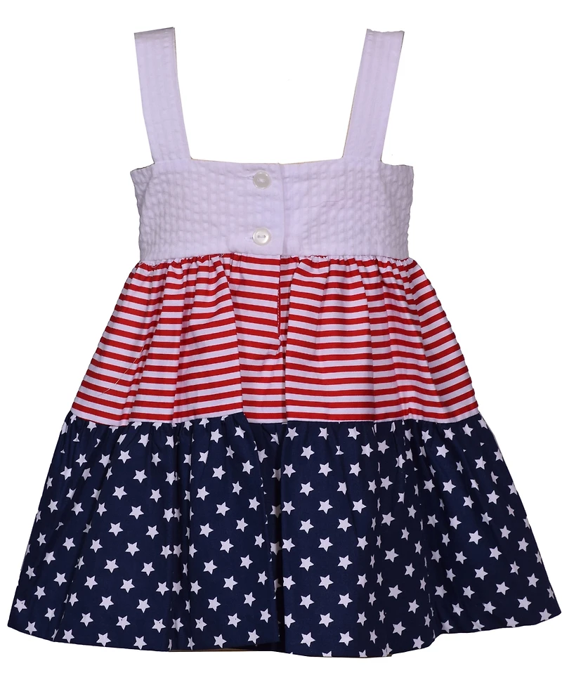 Bonnie Baby Girls Americana Mixed Print Bow Shoulder Dress