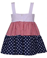 Bonnie Baby Girls Americana Mixed Print Bow Shoulder Dress
