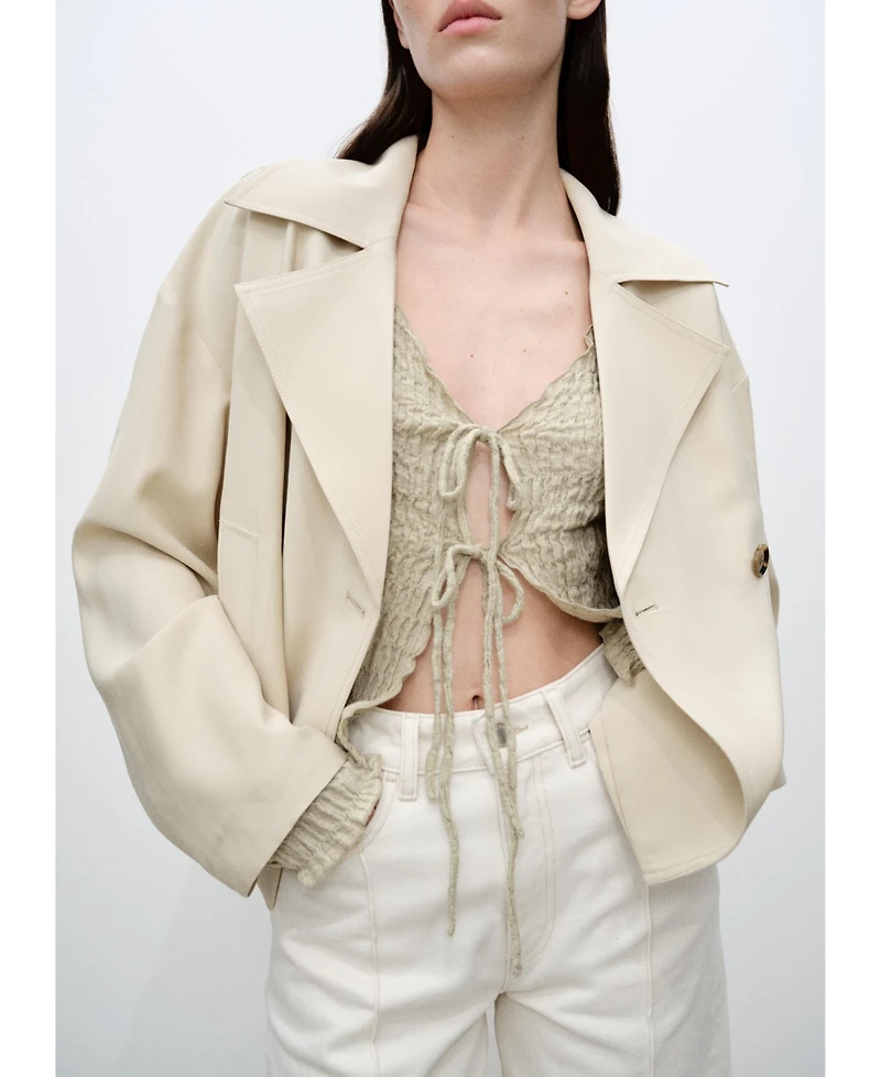 Mango Women's Cotton Texture Ties Cardigan Sweater