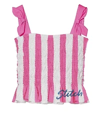 Disney Toddler and Little Girls 2-Piece Stitch Embroidered Stripe Top Skirt Set
