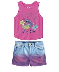 Disney Toddler and Little Girls 2-Piece Stitch Surf Club Tank Top Denim Shorts Set
