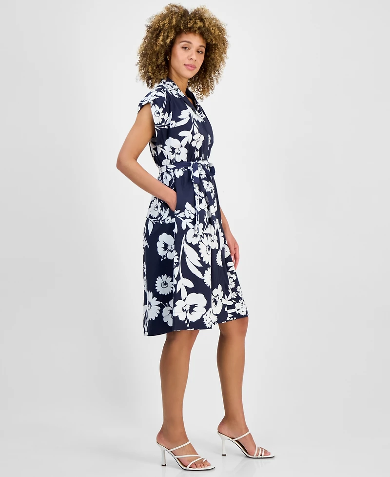 Sandra Darren Petite Cap-Sleeve Belted Shirtdress