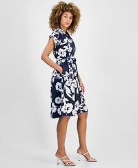 Sandra Darren Petite Cap-Sleeve Belted Shirtdress