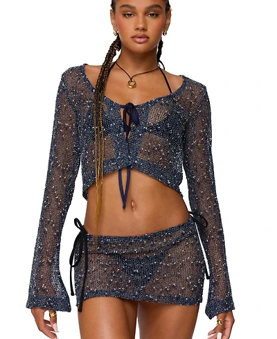 Edikted Women's Idra Crochet Net Tie Front Top