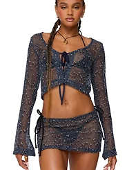 Edikted Women's Idra Crochet Net Tie Front Top