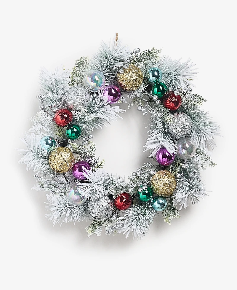 Holiday Lane Whimsy Silver Wreath With Colorful Ornaments, Macy's Exclusive