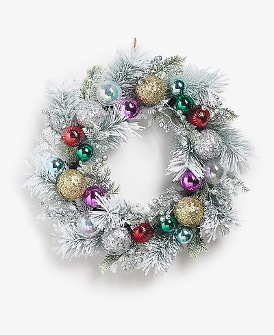Holiday Lane Whimsy Silver Wreath With Colorful Ornaments, Macy's Exclusive