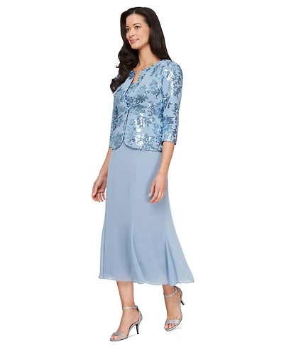 Alex Evenings Women's Sequined Jacket & Chiffon Midi Dress
