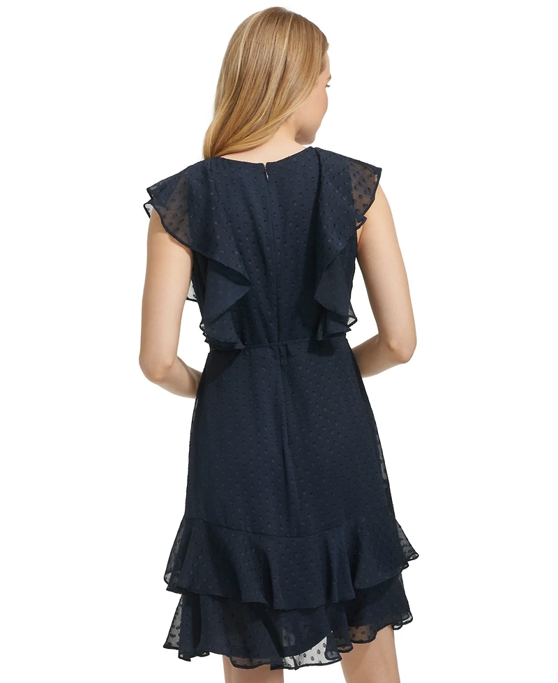 Tommy Hilfiger Women's Ruffled Clip-Dot Chiffon Dress