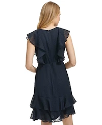 Tommy Hilfiger Women's Ruffled Clip-Dot Chiffon Dress