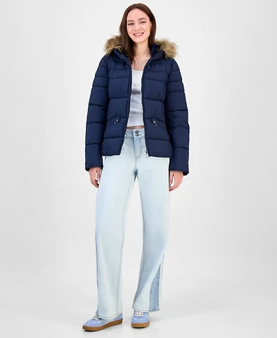 Maralyn & Me Juniors' Faux-Fur Hooded Puffer Coat