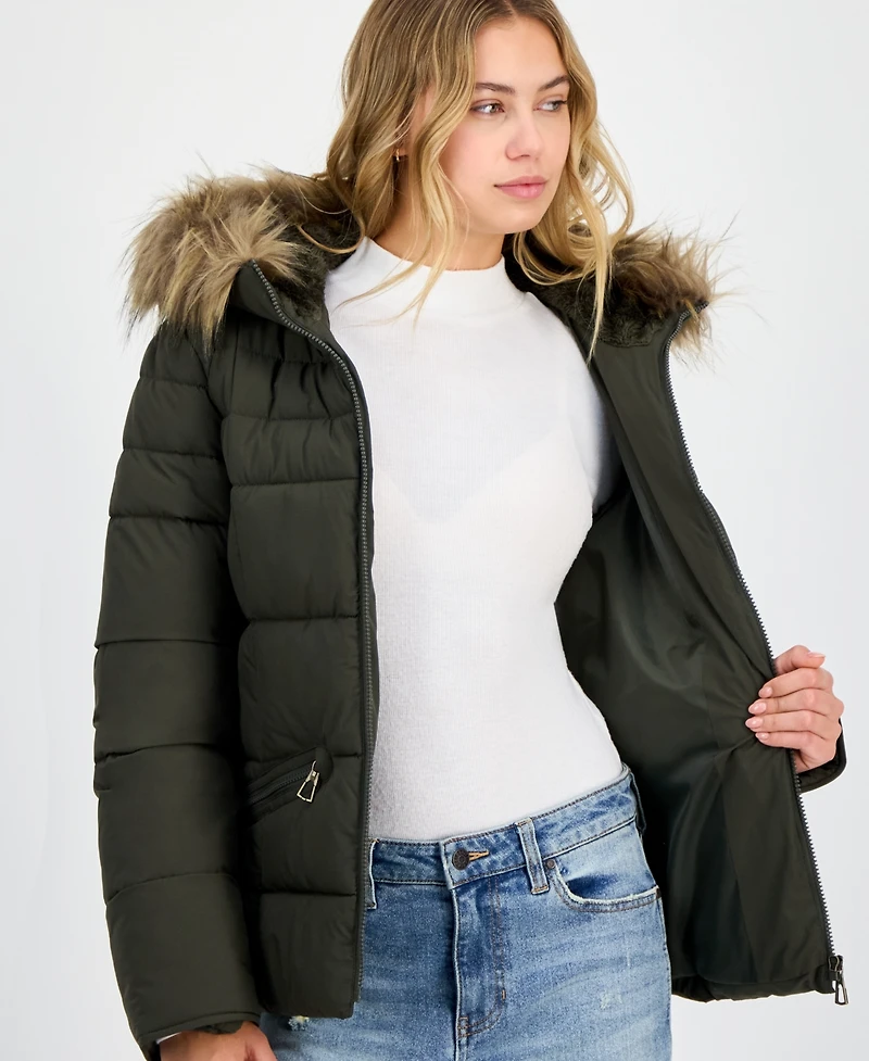 Maralyn & Me Juniors' Faux-Fur Hooded Puffer Coat