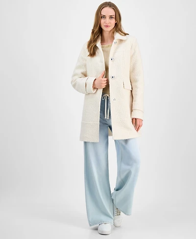 Maralyn & Me Juniors' Button-Front Boucle Coat