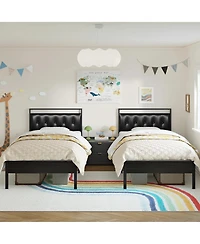 Hausource Twin Size Upholstered Bed Frame with Pu Leather Headboard