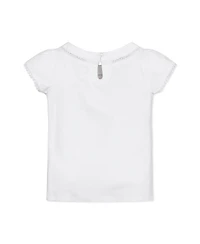 Hope & Henry Girls Organic Short Sleeve Knit Top with Tulip Sleeves