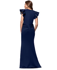 Xscape Petite V-Neck Ruffle Sheath Gown