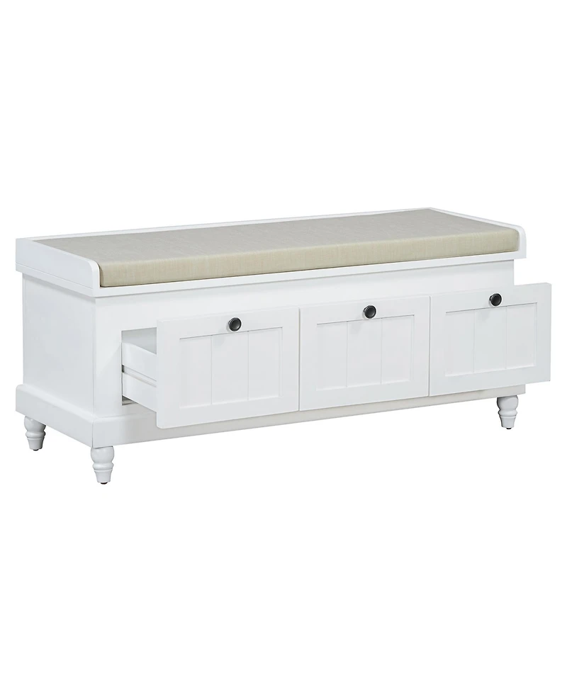 Streamdale Classic Storage Bench with Cushioned Seat and Three Drawers for Entryway and Living Room (White)