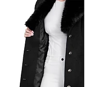 Guess Women's Belted Faux-Fur-Collar Button-Front Coat