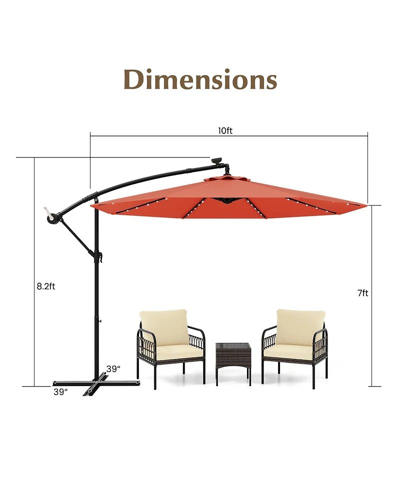 Gymax 10 ft Patio Offset Umbrella w/ Solar Lights Deck Umbrella w/ Easy Tilt Adjustment